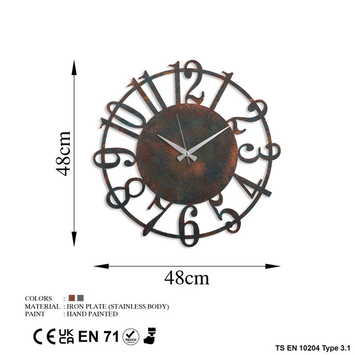 Wallity Reloj de pared decorativo de metal Multicolor
